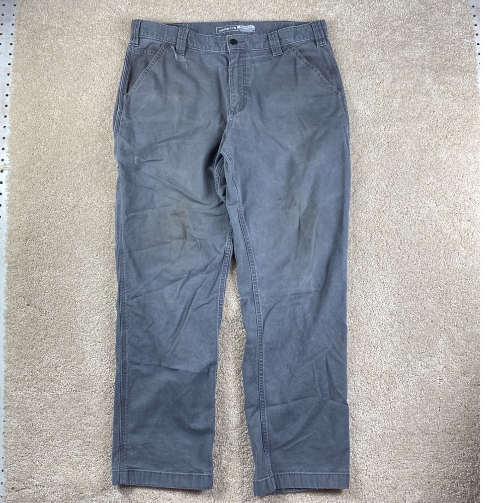 Carhartt Relaxed Fit Canvas Work Pants Men's‎ Gray 34x32 BN2291M Rugged Flex